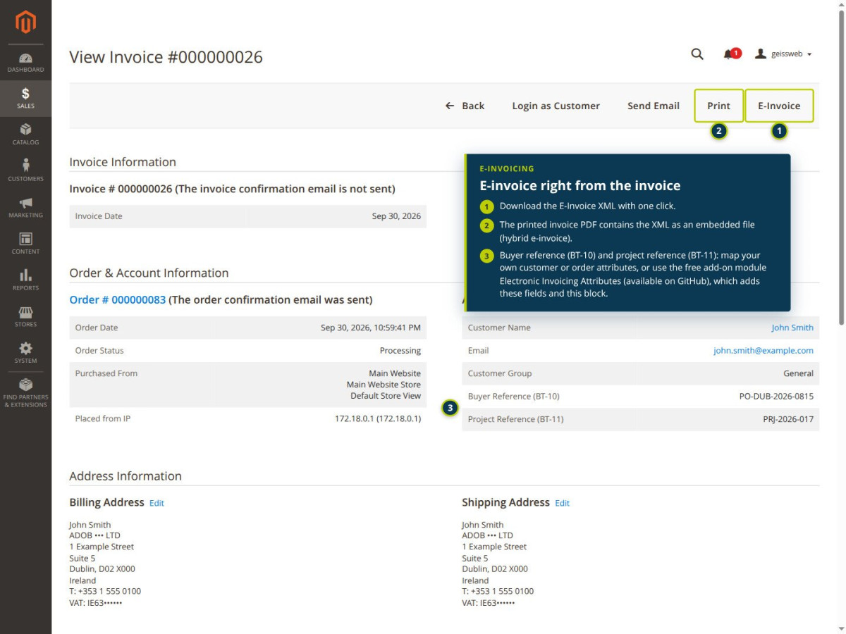 EN 16931 Electronic Invoicing for Magento 2
