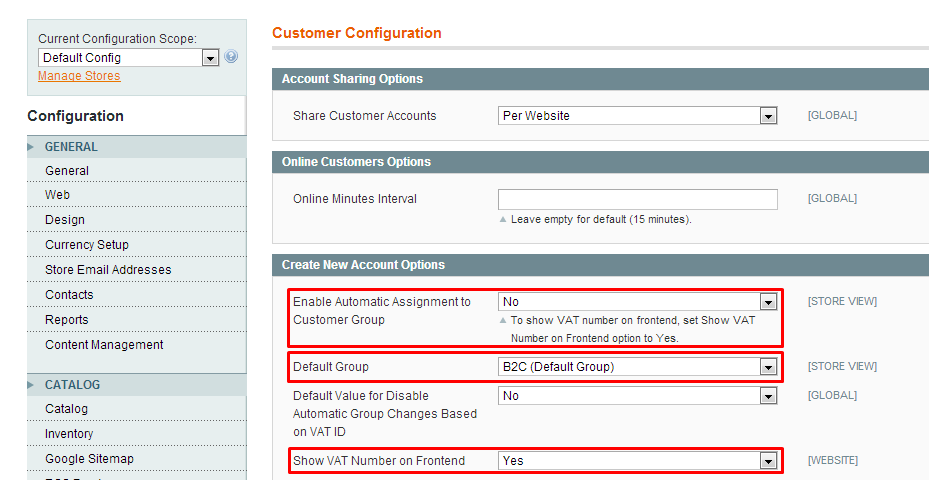 Customer configuration