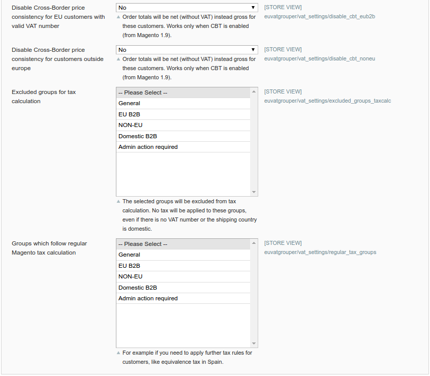 VAT settings