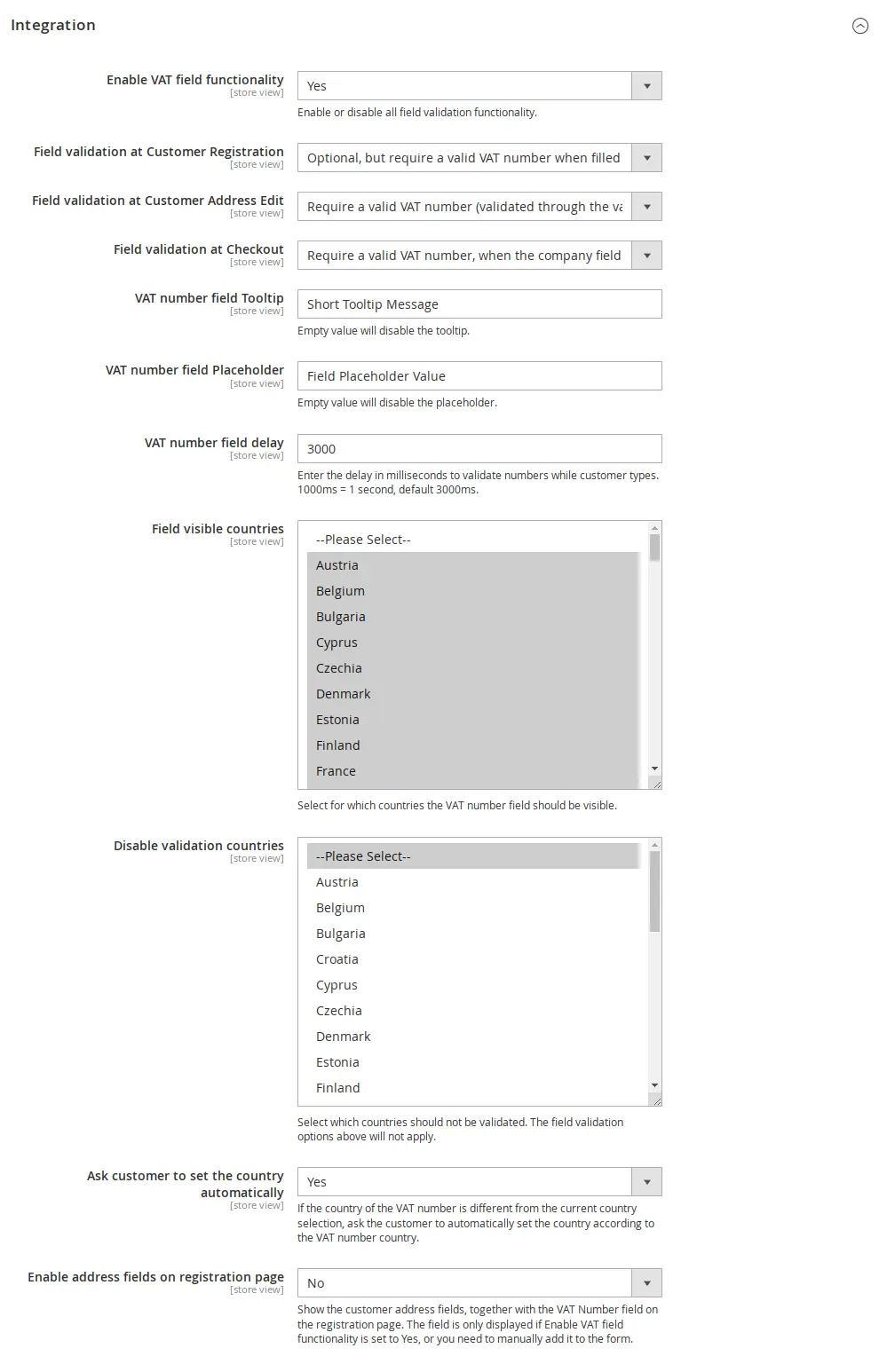 EU VAT Integration Settings