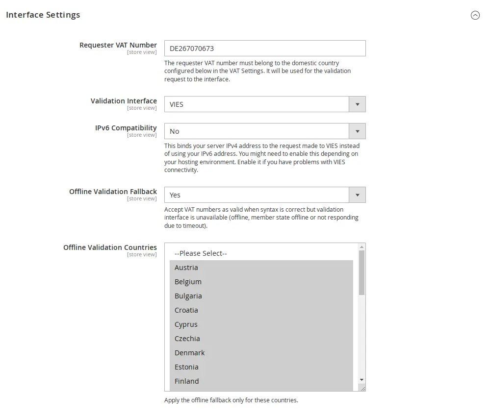 Interface & AJAX settings