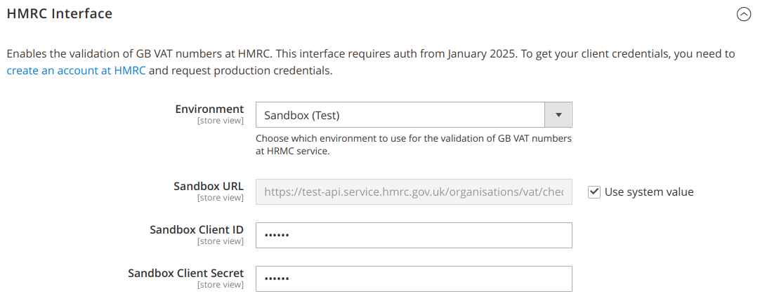 HMRC interface settings