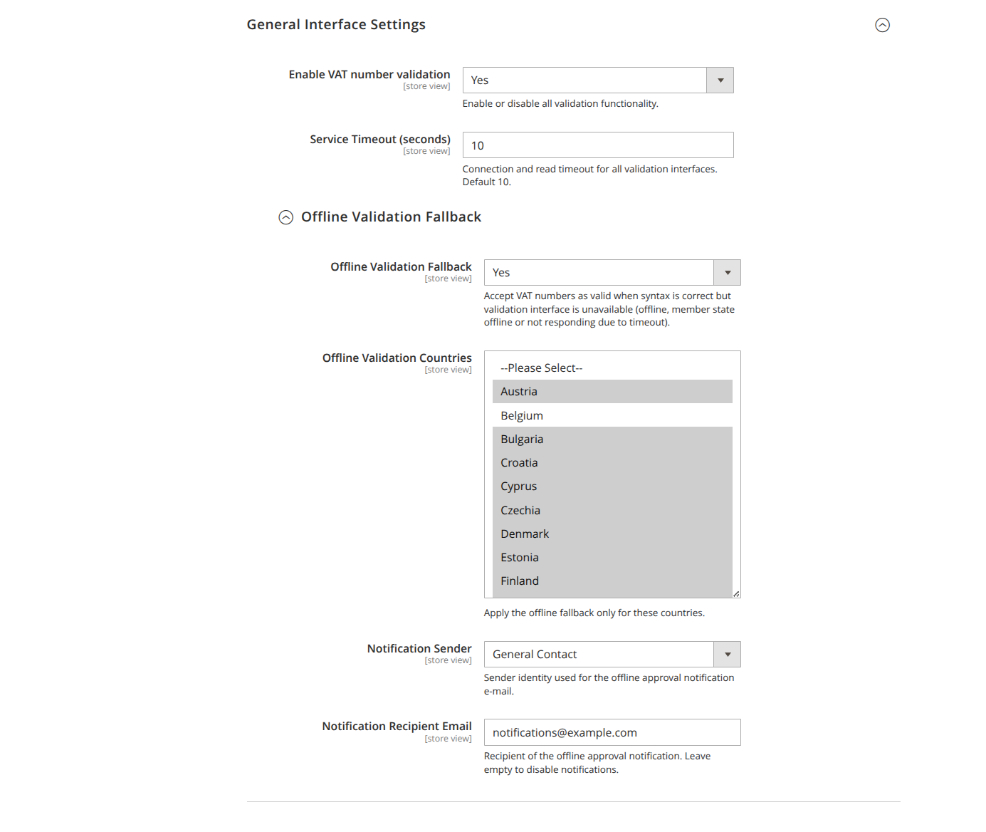Interface settings