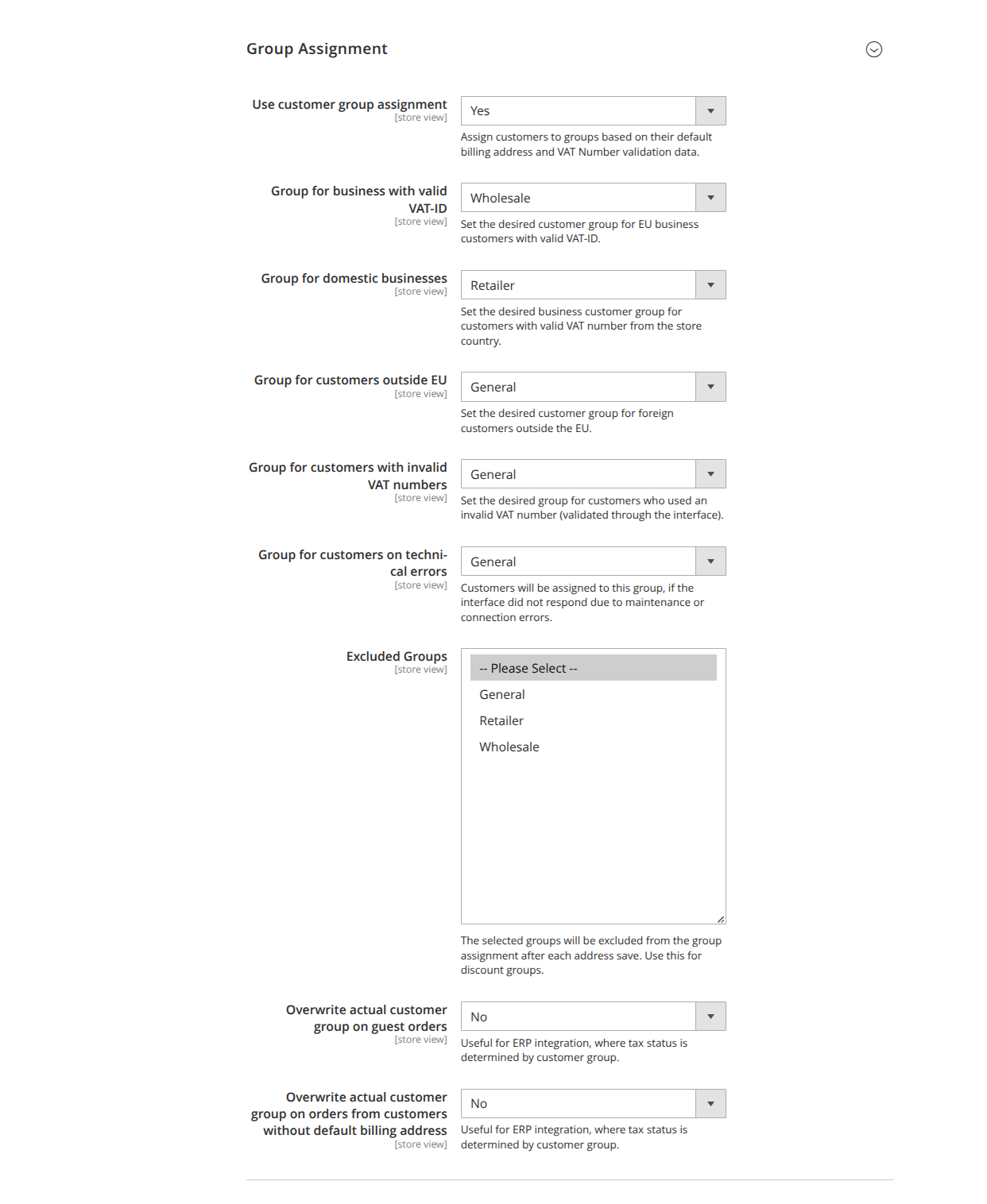 Customer group assignment