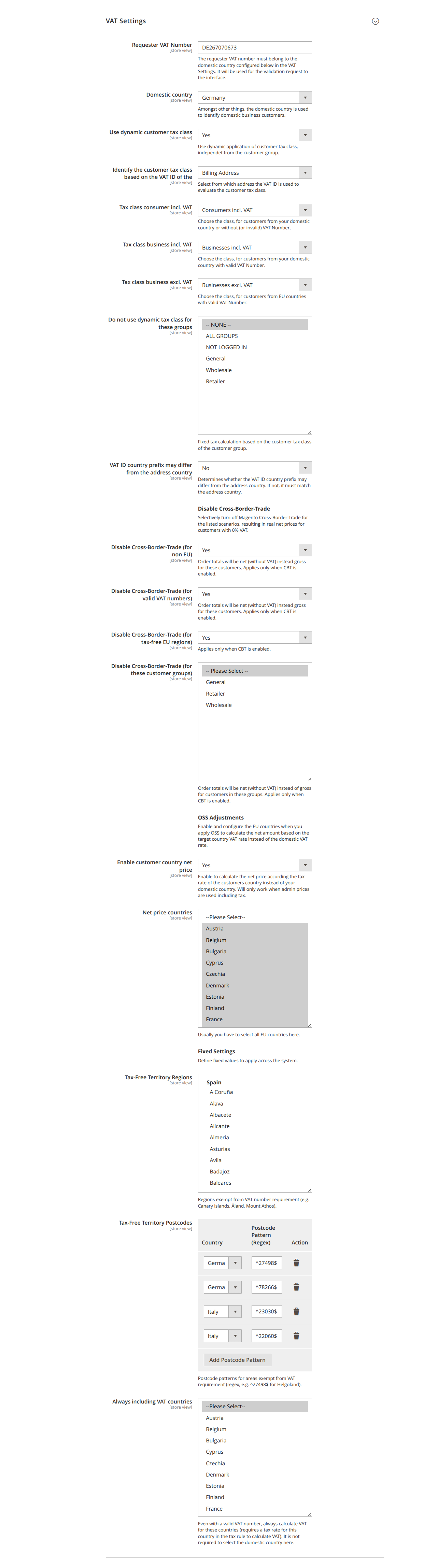 VAT settings