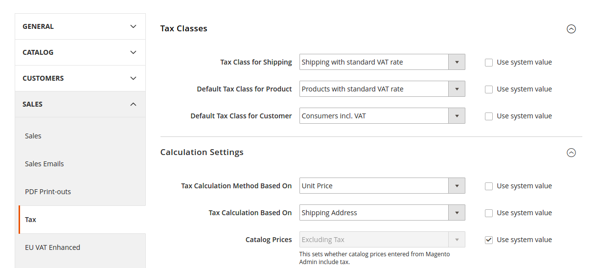 Configuration de la taxe