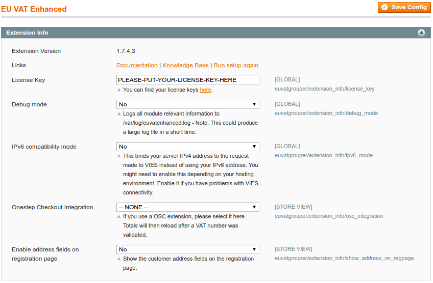 Configuration de EU VAT Enhanced