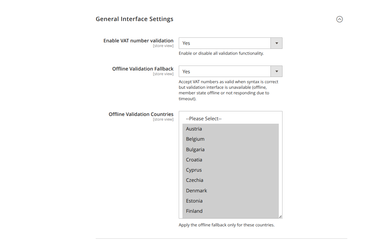 Interface settings